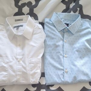 Express Men's Dress Shirts in White and Blue Diamond Pattern